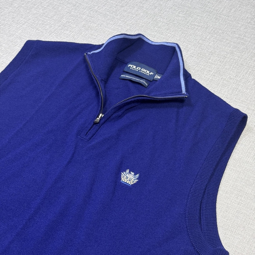 Polo Golf‎ Ralph Lauren Merino Wool 1/4 Zip Sweater Vest Mens Medium Blue